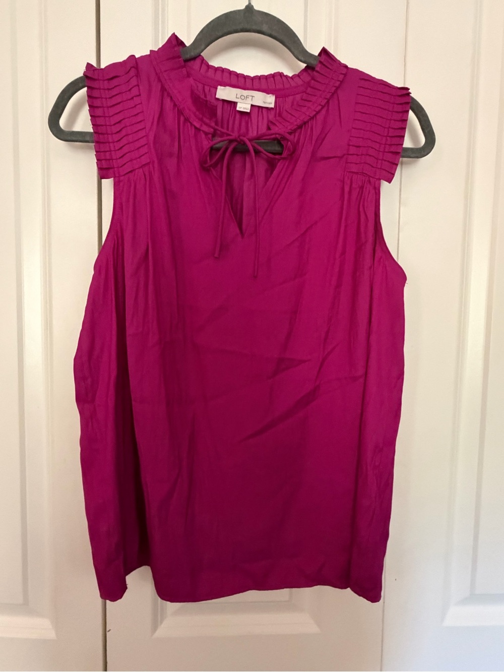 LOFT Sleeveless Tie-Neck Blouse in Magenta Pink